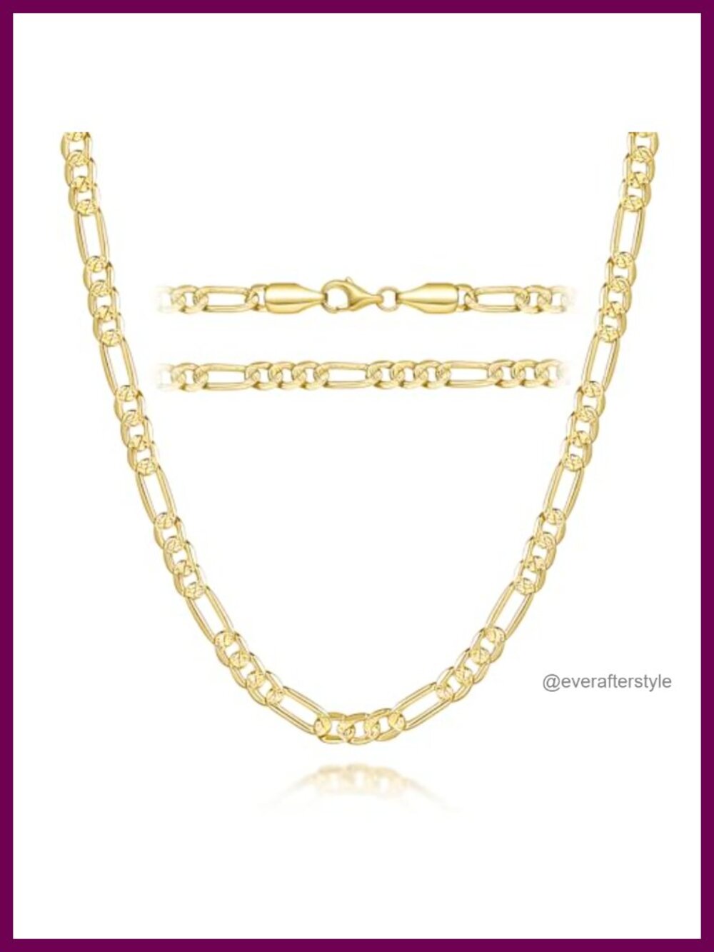 14K Gold Plated Figaro Chain Necklace 4mm Lobster Clasp 18" Layering